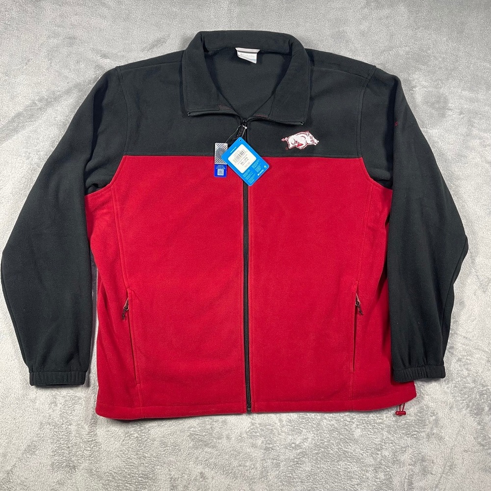 Columbia Fleece Jacket Men‎ XXL Red Black Arkansas Razorbacks Full Zip NEW